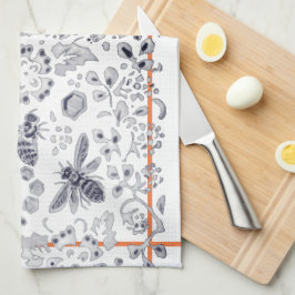 ブルー素朴ホワイトコーラルビーフローラコテージかわいらし キッチンタオル