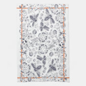 ブルー素朴ホワイトコーラルビーフローラコテージかわいらし キッチンタオル (縦)