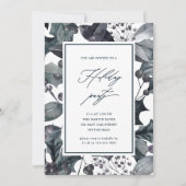 ブルー素朴ボタニカルカリグラフィホリデーパーティー 招待状 (正面)