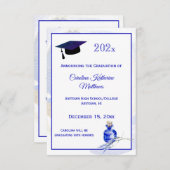 ブルー素朴ボトルラベンダーフローラ卒業 案内状 (正面/裏面)