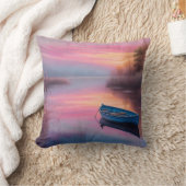 ブルー素朴ボートピンクの空の反射 クッション (ブランケット)
