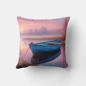 ブルー素朴ボートピンクの空の反射 クッション (裏面)