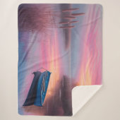 ブルー素朴ボートピンクの空の反射 シェルパブランケット (正面)