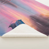 ブルー素朴ボートピンクの空の反射 シェルパブランケット (3/4)