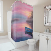ブルー素朴ボートピンクの空の反射 シャワーカーテン (インサイチュ)