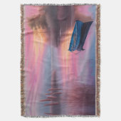 ブルー素朴ボートピンクの空の反射 スローブランケット (正面縦)