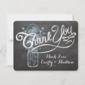 ブルー素朴メイソンの瓶チョーク結婚ボード サンキューカード (正面)