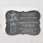 ブルー素朴メイソンの瓶チョーク結婚ボード 招待状 (正面)