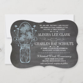 ブルー素朴メイソンの瓶チョーク結婚ボード 招待状