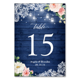 ブルー素朴メイソンジャイルライツレースフローラズ結婚 テーブルナンバー