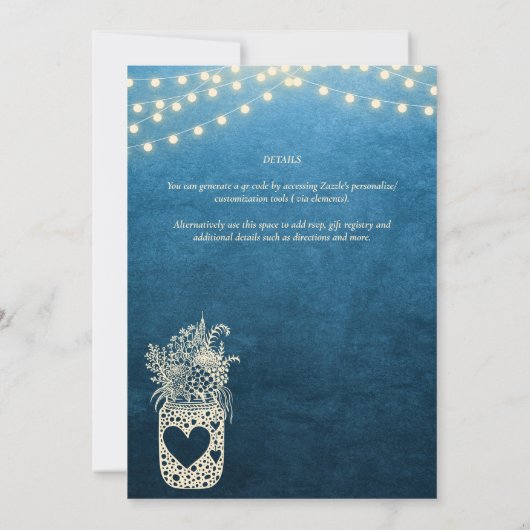 ブルー素朴メイソン結婚ジャーのデジタルプリント 招待状 (裏面)