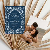 ブルー素朴メ結婚キシカンの写真招待状 招待状