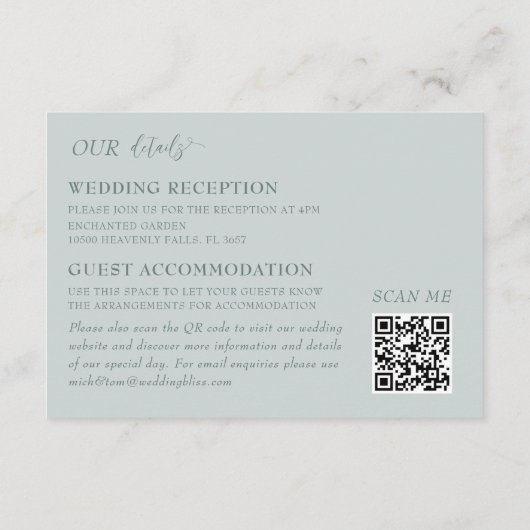 ブルー素朴ユーカリ金ゴールドフレ結婚ーム詳細 エンクロージャーカード (裏面)