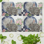 ブルー素朴ラビットバニーデダムカントリーファームハウス キッチンタオル (折り畳み)