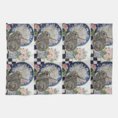 ブルー素朴ラビットバニーデダムカントリーファームハウス キッチンタオル (横)