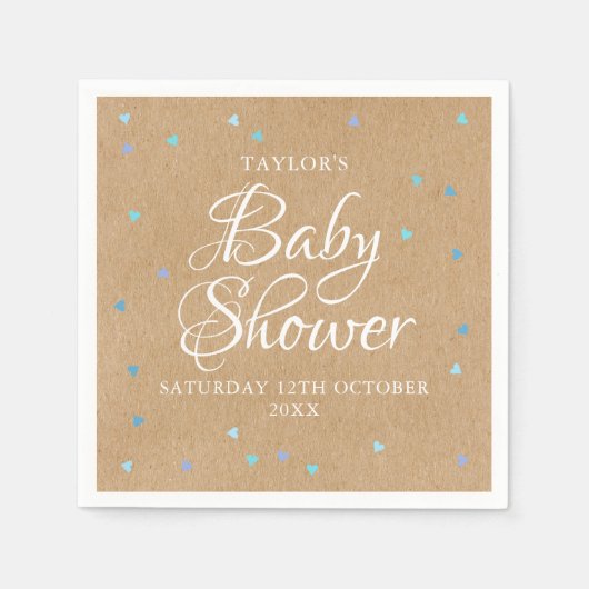 ブルー素朴ラブハート男の赤ちゃんシャワー/散水 スタンダードカクテルナプキン (正面)