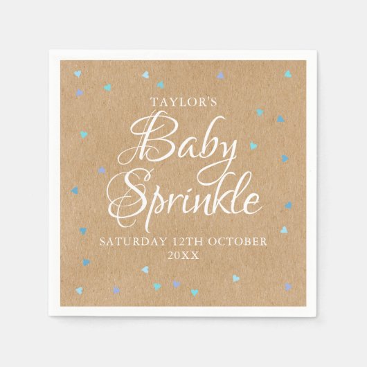 ブルー素朴ラブハート男の赤ちゃん散水/シャワー スタンダードカクテルナプキン (正面)