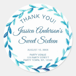 ブルー素朴リースSweet sixteenありがとう ラウンドシール