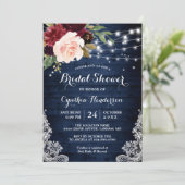 ブルー素朴レッドフローラライトレースブライダルシャワー 招待状 (スタンド正面)