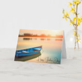 ブルー素朴ローボートファーザーズデイ カード (黄色い花)