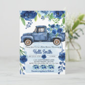 ブルー素朴ヴィンテージトラックベビーシャワー招待状 招待状 (スタンド正面)