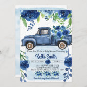 ブルー素朴ヴィンテージトラックベビーシャワー招待状 招待状 (正面/裏面)