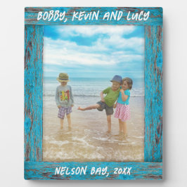 ブルー素朴動揺してビーチウッド文字写真 フォトプラーク