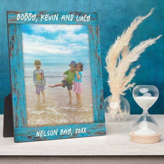 ブルー素朴動揺してビーチウッド文字写真 フォトプラーク (側面)