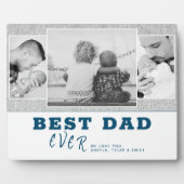 ブルー素朴最高のパパ父の日3写真コラージュ フォトプラーク (正面)