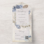 ブルー素朴海ビーチクリームQRコード オールインワン招待状 (内側)