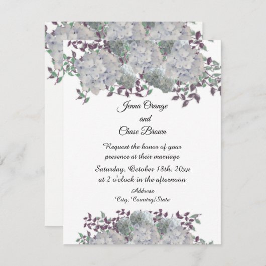 ブルー素朴淡い色のアジサイ結婚式招待状 招待状 (正面/裏面)