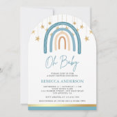 ブルー素朴金ゴールドボーホレインボーアーチベイビーシャワー 招待状 (正面)
