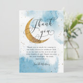 ブルー素朴金ゴールドムーンスターズ赤ちゃんシャワー サンキューカード (スタンド正面)