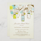 ブルー素朴&イエローメイソンジャースブライダルシャワー 招待状 (正面/裏面)