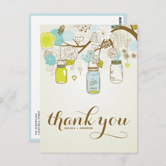 ブルー素朴&イエローメイソンJARSありがとうはがき ポストカード (正面/裏面)