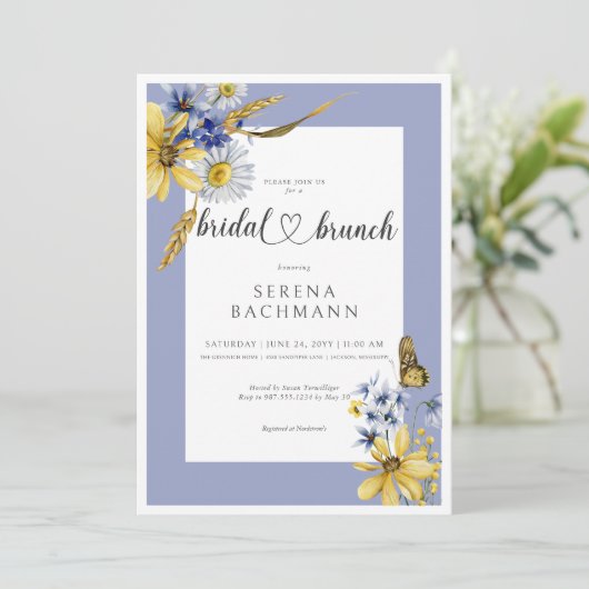 ブルー素朴&イエローワイルドフラワーブライダルブランチ 招待状 (スタンド正面)
