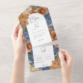 ブルー素朴&バーントオレンジラストフローラディナー オールインワン招待状 (貼ってはがせる)