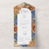 ブルー素朴&バーントオレンジラストフローラディナー オールインワン招待状 (内側)