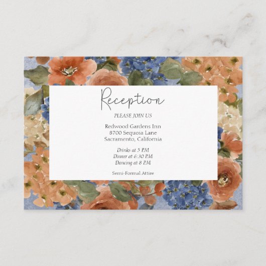 ブルー素朴&バーンドオレンジラストフローラモノグラム エンクロージャーカード (正面)