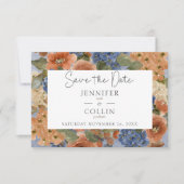 ブルー素朴&バーンドオレンジラストフローラモノグラム セーブザデート (正面)