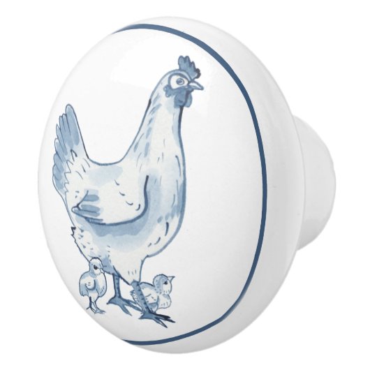 ブルー素朴&ホワイトチキンヘンチクスカントリー セラミックノブ (右)