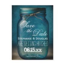 ブルー素朴・メイソン・ジャーが日付を保存結婚する