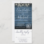 ブルー素朴・メイソン・ジャースが一つの部屋に結婚灯る 招待状 (正面)