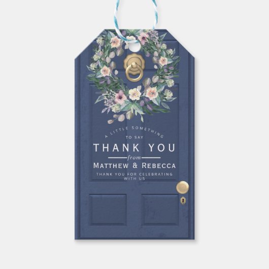 ブルー結婚のドアギフトラベル ギフトタグ (正面)
