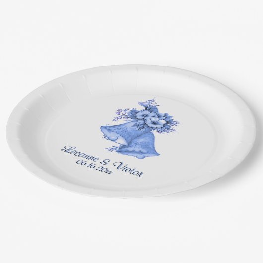 ブルー結婚のベルパーソナライズされたズ ペーパープレート (アングル)
