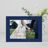 ブルー結婚のホイル2枚の写真サンキューカード 箔シーズンカード (立ち正面)