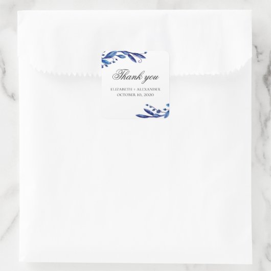 ブルー結婚の感謝してい君よ。フローラ水色 スクエアシール (バッグ)