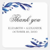 ブルー結婚の感謝してい君よ。フローラ水色 スクエアシール (正面)