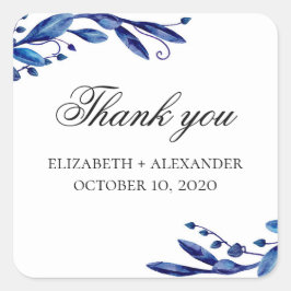 ブルー結婚の感謝してい君よ。フローラ水色 スクエアシール