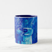 ブルー結婚ズコンテンポラリーア絵画ート ツートーンマグカップ (中央)
